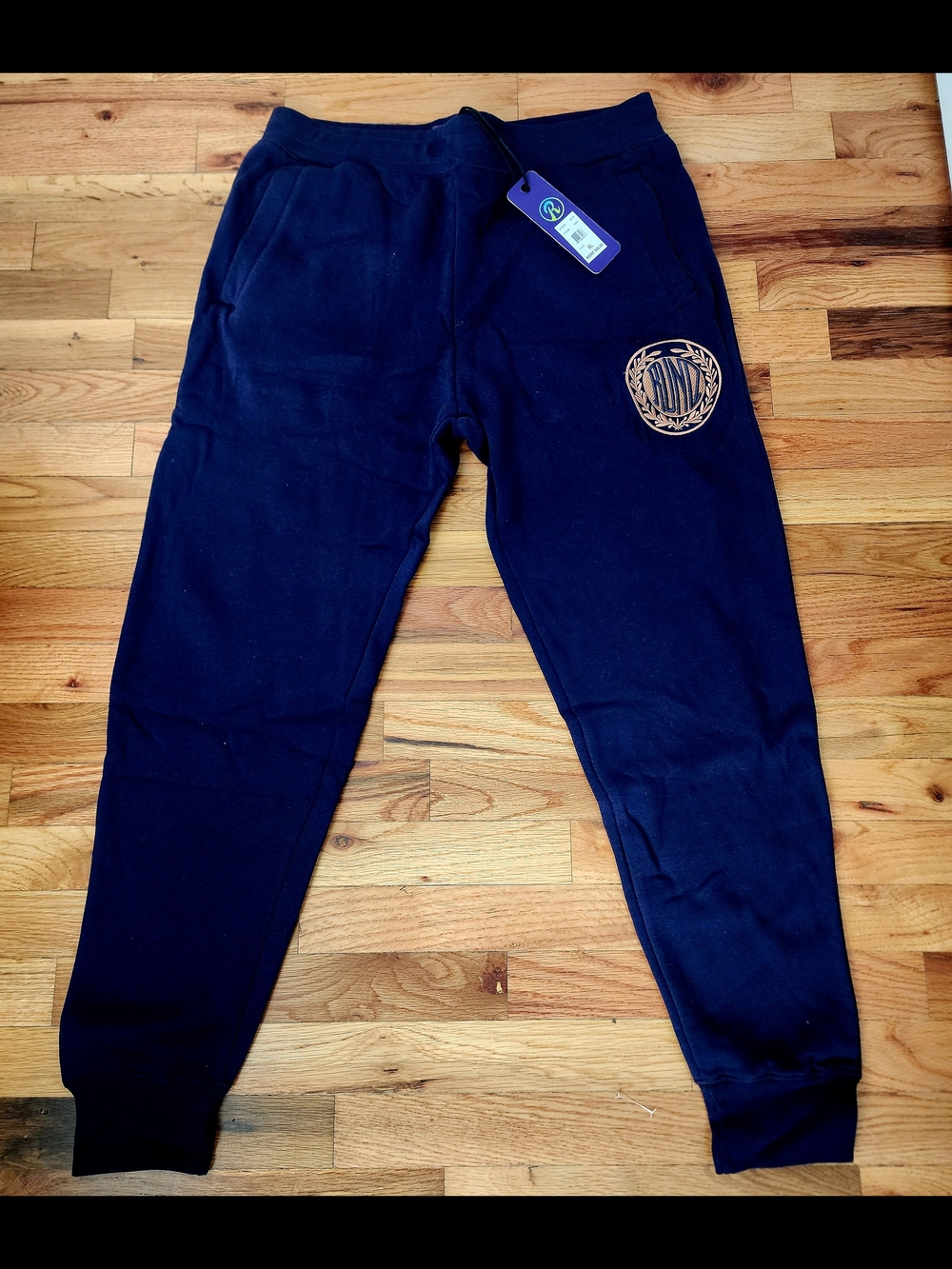 Runts Men's Navy Jogger Sweatpants with Gold Crest Detail
